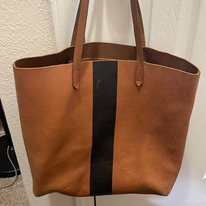 Madewell Striped Transport Tote Camel and Black
